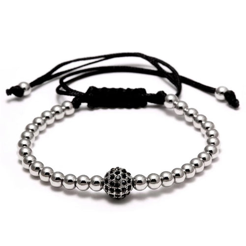 Silver Cubical Zircon Paved Single Beads Bracelet