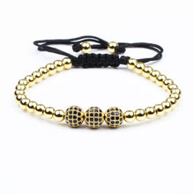 Load image into Gallery viewer, Golden Cubical Zircon Paved Triple Beads Bracelet
