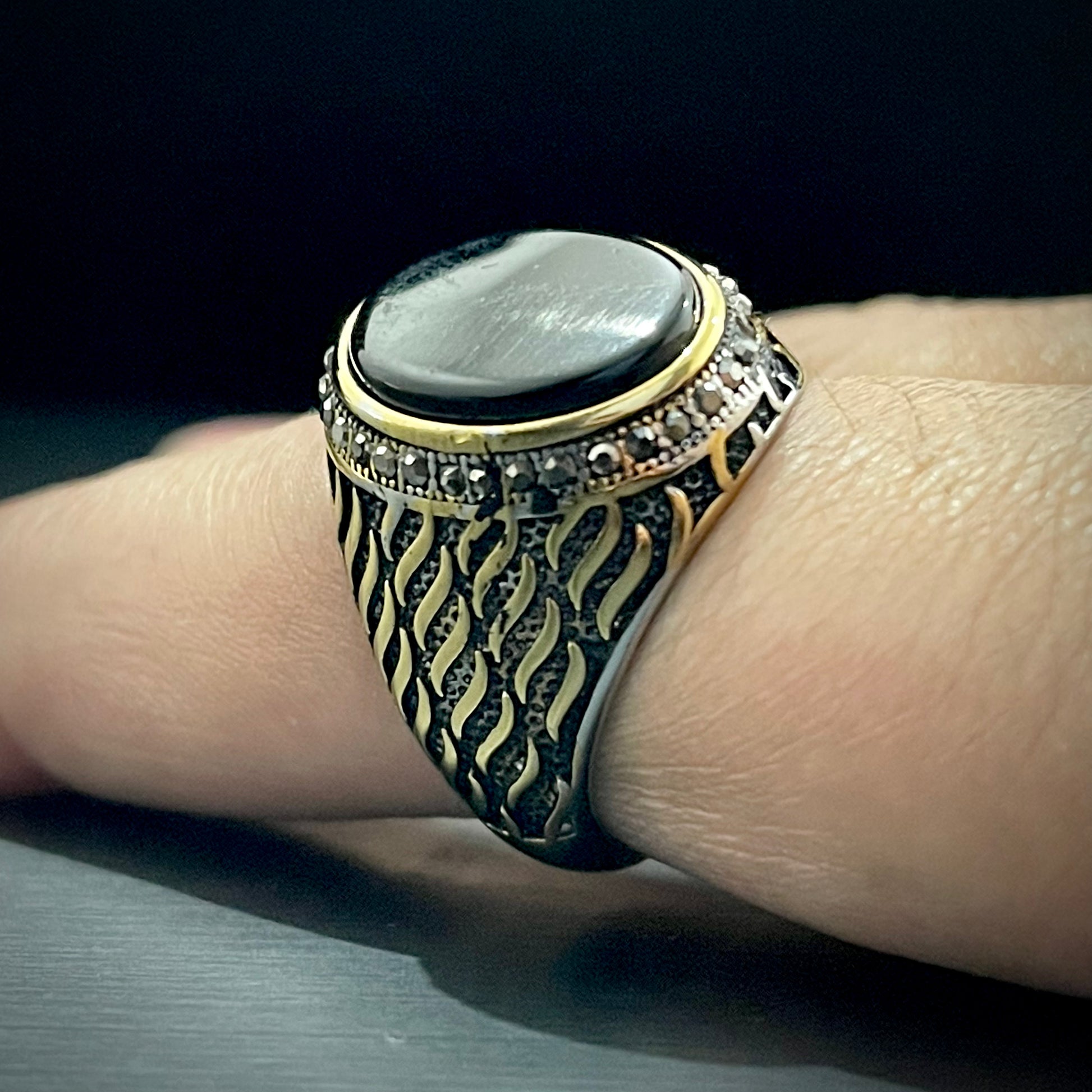 Silver Rings Pakistan Black Oval Stone Silver Turkish Titanium Ring Online In Pakistan ...