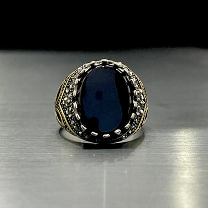 Black Oval Stone Turkish Ring For Men