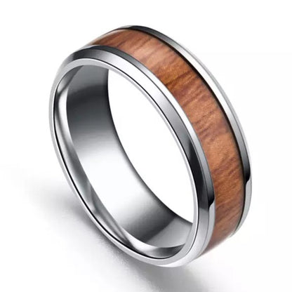 Wood Grain Titanium Ring (Silver)