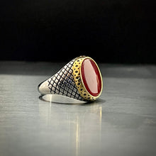 Load image into Gallery viewer, red stone silver turkish ring for men in pakistan