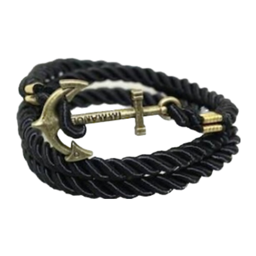 Black Rope Anchor Bracelet For Men