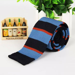 Blue and red stripe knitted slim tie online in pakistan