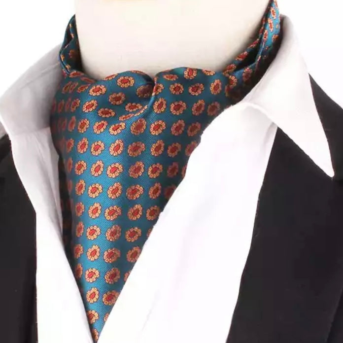 Zinc Sea Green Floral paisley ascot cravat tie neck scarf for men in pakistan