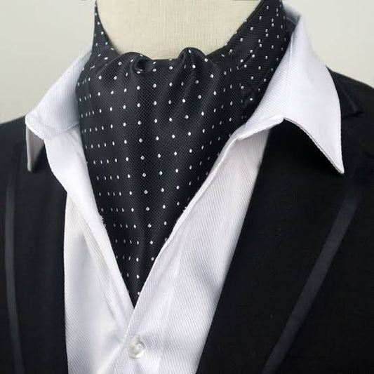 Black Polka Dots ascot cravat tie silk neck scarf for men in pakistan