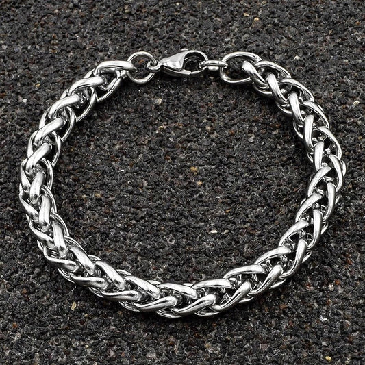 silver wheat link chain bracelet for men online in Pakistan